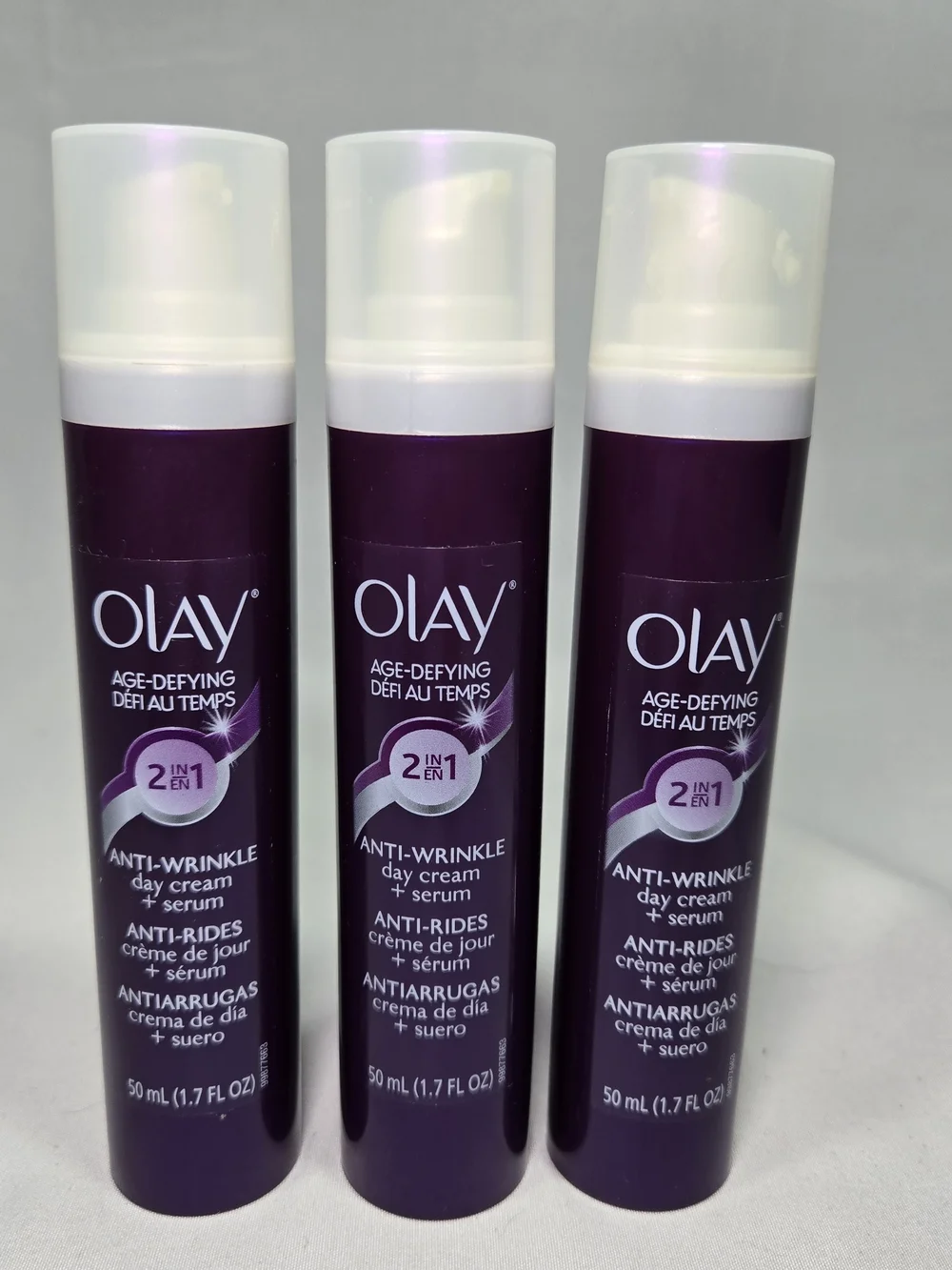 Olay Age Defying Anti-Wrinkle Day Cream + Face Serum 1.7oz Lot of 3 DISCONTINUED